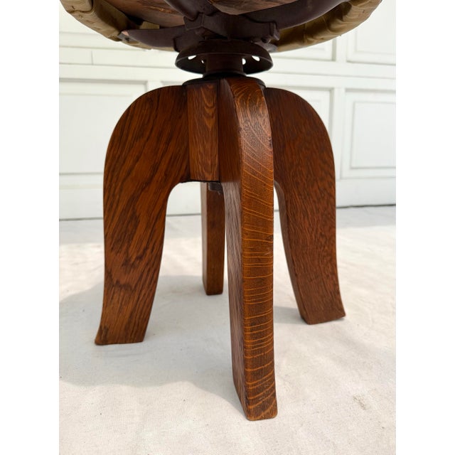 Arts and Crafts Mustard Yellow Nailhead Swivel Solid Wood Stool For Sale - Image 9 of 12