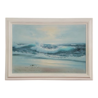 Large Mid-Century Vintage California Ocean Beach Seascape Plein Air Painting, Framed For Sale