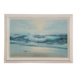 Large Mid-Century Vintage California Ocean Beach Seascape Plein Air Painting, Framed