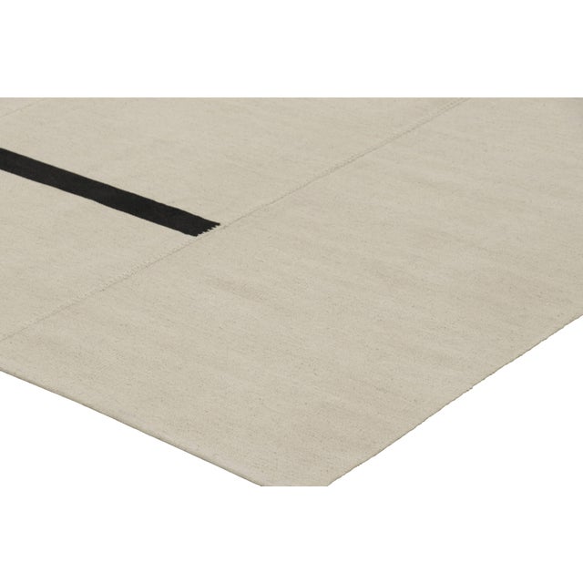 Rug & Kilim’s Contemporary Kilim, White With Black Stripes, Beige Accents For Sale In New York - Image 6 of 7