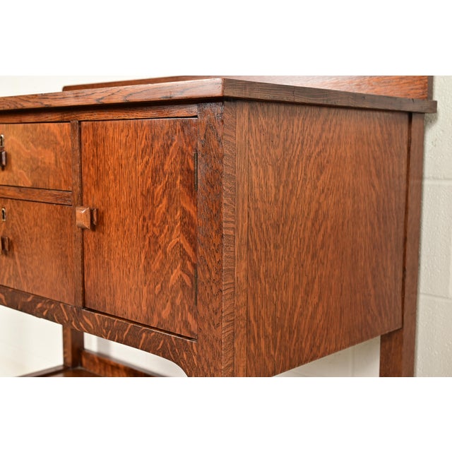 Stickley Brothers Style Antique Mission Oak Arts & Crafts Sideboard Buffet or Bar Cabinet, Circa 1910 For Sale - Image 11 of 16