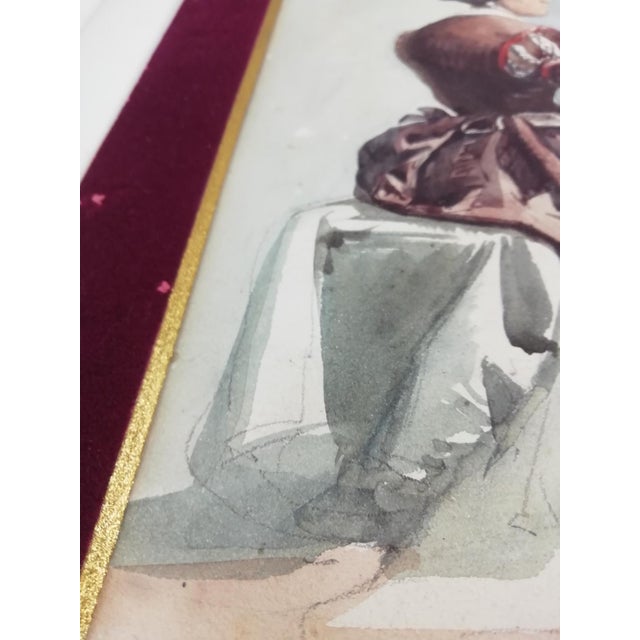 Woman Working at the Spinning Wheel, 1800s, Watercolour For Sale - Image 11 of 14