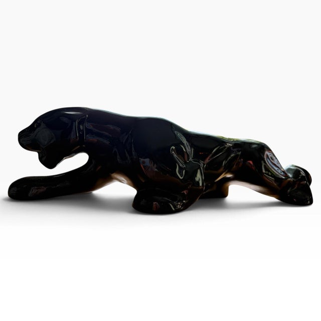 Vintage Glossy Black Ceramic Panther Sculpture With Db Mark For Sale - Image 4 of 9