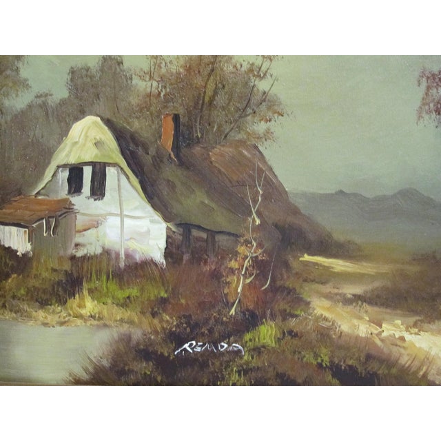 Signed Vintage Oil on Canvas Cottage Landscape Painting For Sale - Image 4 of 9
