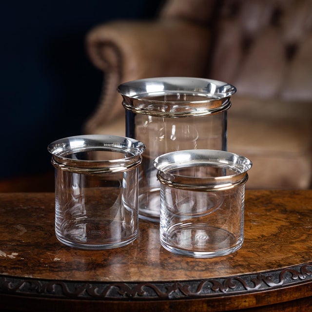 French Silver-Mounted Glass Ice Buckets & Champagne Cooler by Cartier, 1990s, Set of 3 For Sale - Image 10 of 11