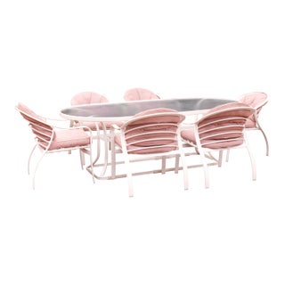 Vintage Outdoor Dining Set With Tropitone Oval Glass Table & Woodard Barrel Back Chairs, 7 Pieces For Sale