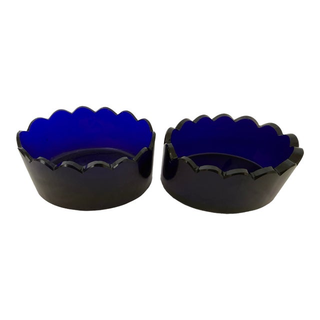 A Pair of Rare William IV Bristol Blue Glass Salts C1830 With Unusual Petal Cut Rims For Sale