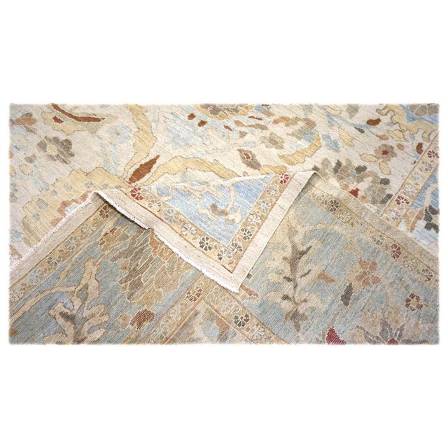 Persian Sultanabad Wool 10x14 Light Blue, Ivory & Tan Handmade Area Rug #1143035 For Sale In Houston - Image 6 of 7