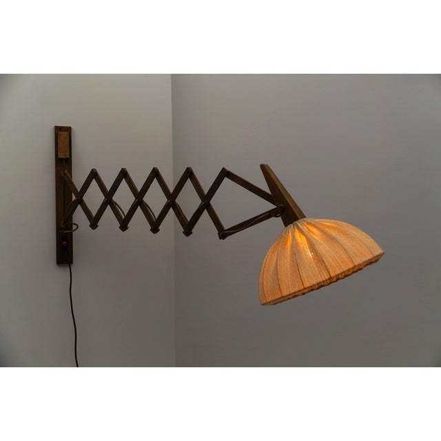 Scandinavian Scissor Wall Lamp in Wood and Fabric, 1960s For Sale - Image 6 of 18