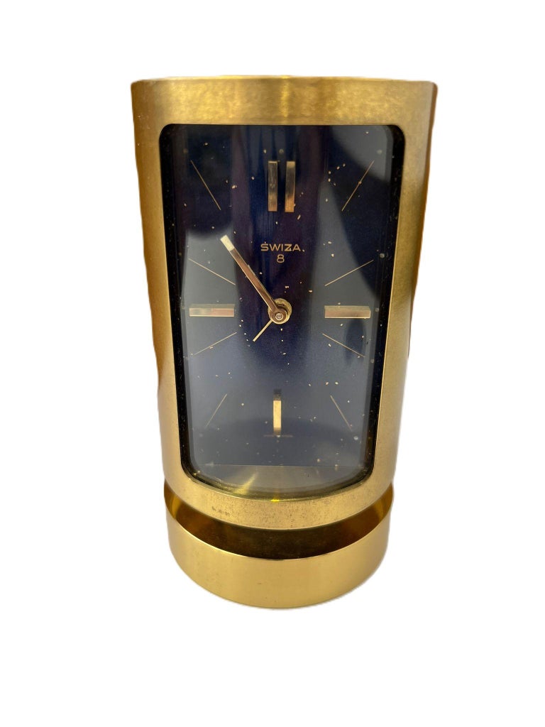 Swiza Alarm Clock in Gold-Plated Brass and Lapis Lazuli, Swiss
