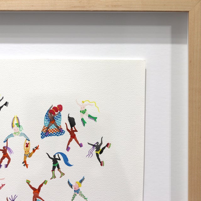 2020s Dancing Queens - Original Framed Colorful Figurative Watercolor Painting on Paper For Sale - Image 5 of 9