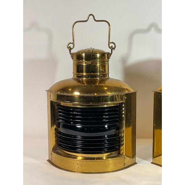 Pair of Solid Brass Port and Starboard Ships Lanterns For Sale - Image 11 of 12