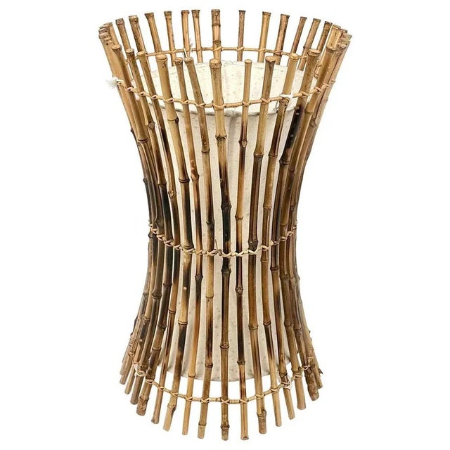 Italian Bamboo, Rattan and Cotton Floor Lamp in the style of Franco Albini, 1960s For Sale - Image 13 of 13