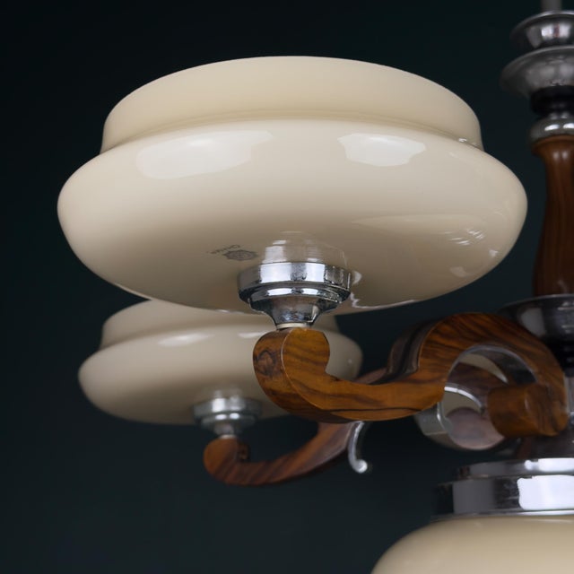 Large Art Deco Chandelier in Glass, Metal, and Wood, Italy, 1950s For Sale - Image 11 of 18