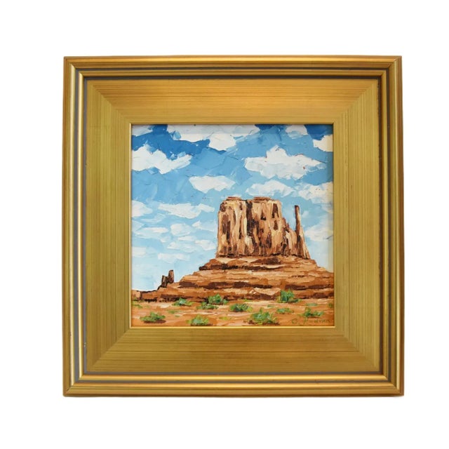Rustic Monument Valley Utah Desert Southwest Landscape Oil Painting Including the Antiqued Gold Wood Frame For Sale - Image 3 of 7