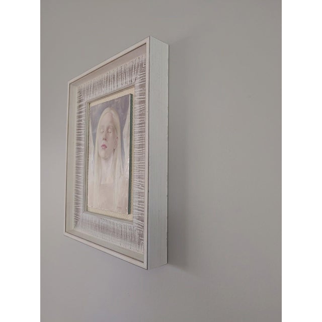Contemporary Passage by Kristen Santucci | Oil on Aluminum Panel Portrait of a woman with closed eyes and light hair For Sale - Image 3 of 3
