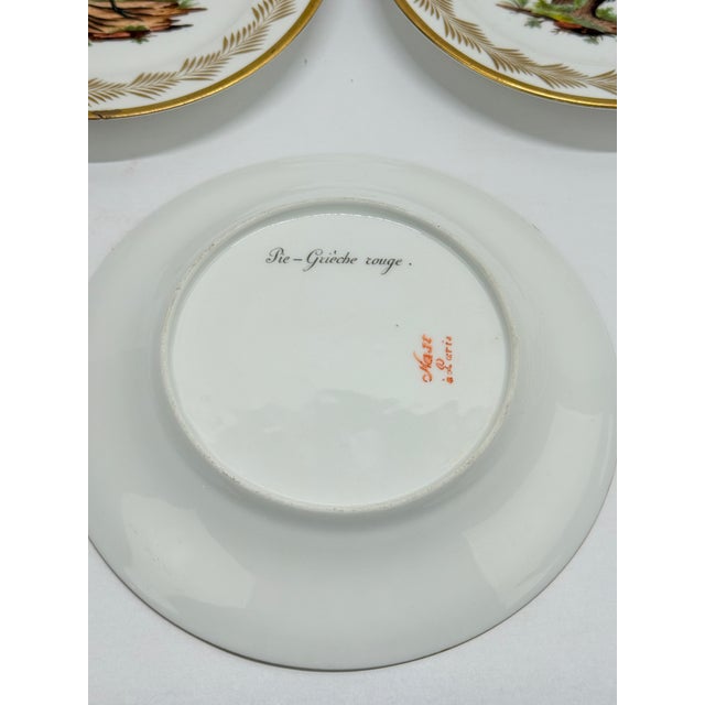 Gold 5, French Nast Factory "Ornithological" Porcelain Dessert Plates C. 1815 For Sale - Image 8 of 11