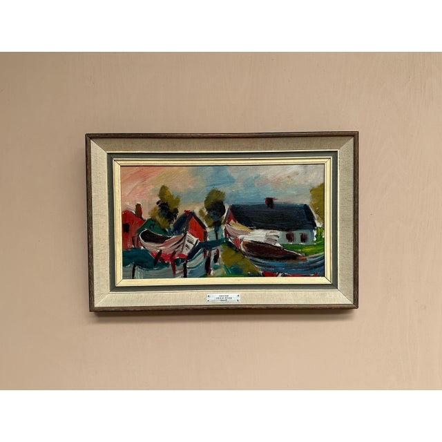 Mid 20th Century Louis Zelig, Boats in Fishing Village, 1950s, Oil on Panel, Framed For Sale - Image 5 of 18