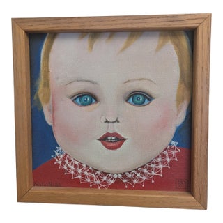 Late 20th Century Original Oil Painting Portrait of a Child by Artist Keiko Noda For Sale