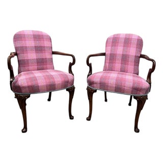 1980s Pair of Rococo Style Upholstered Dining Chairs in Harris Tweed For Sale