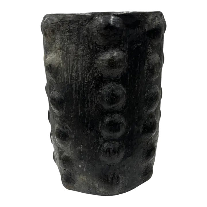 Sejnane Cylindrical Clay Bumpy Vessel - Dark Large | Chairish