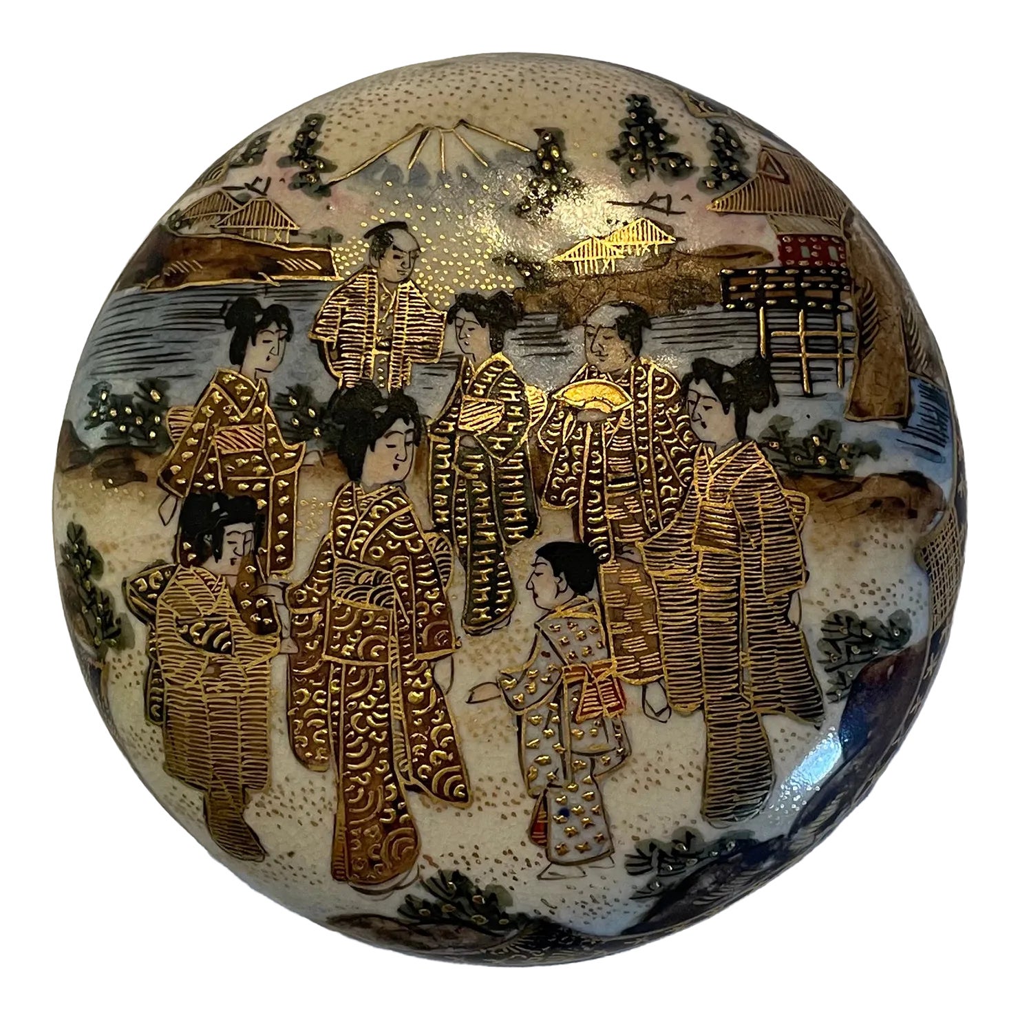 Early 20th Century Antique Japanese Satsuma Immortals Porcelain Covered