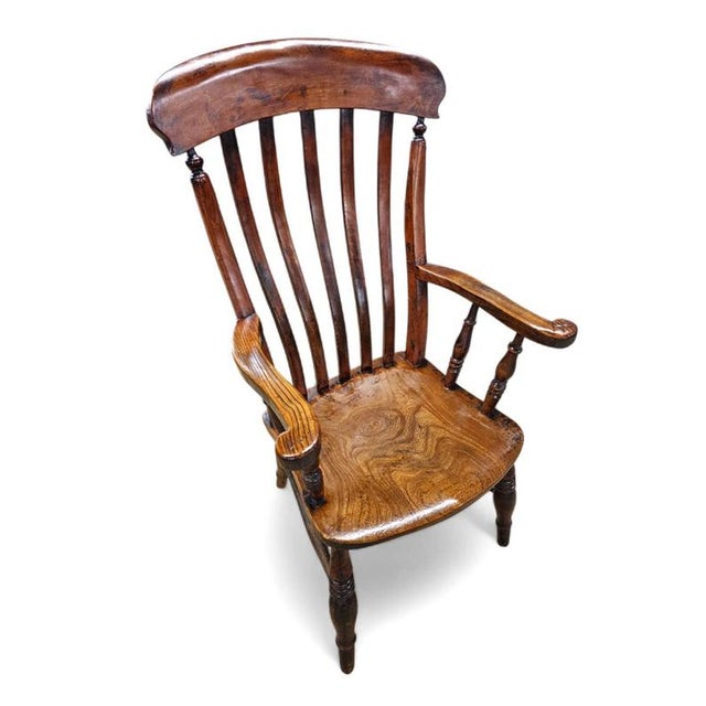 Brown Antique Country High Slat Back Chair in Elm, 1700s For Sale - Image 8 of 8