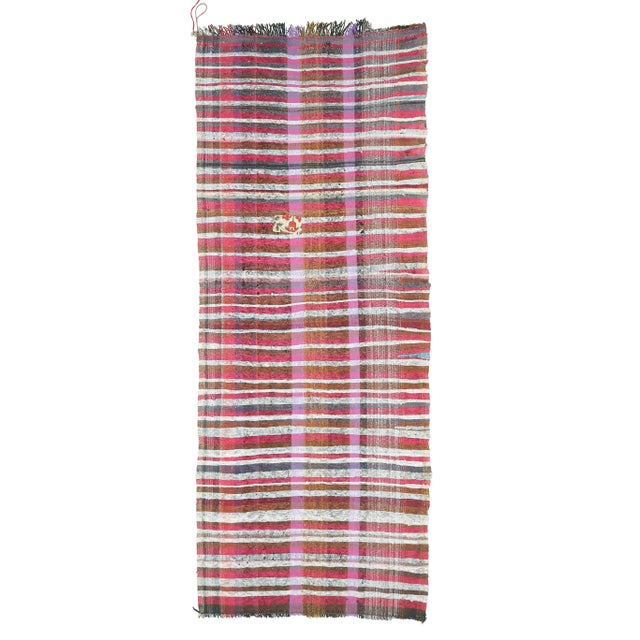 Vintage Turkish Hand-Knotted Wool Cotton Purple Kilim Runner Rug For Sale - Image 10 of 10