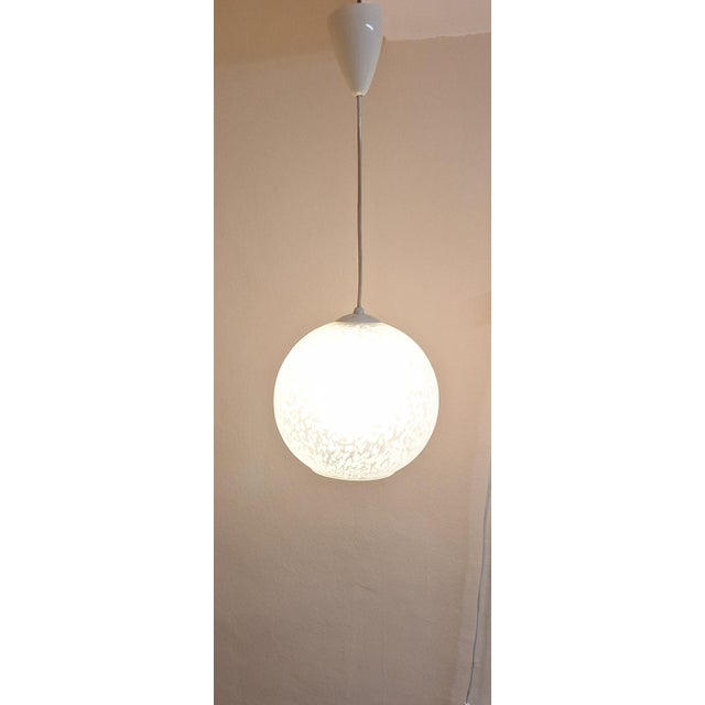 Vintage Ceiling Lamp with Patterned Spherical Shade on a White Bakelite Mount, 1970s For Sale - Image 3 of 7