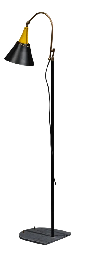 Italian Floor Lamp with Enamelled Metal Shade and Brass Accents, 1950s