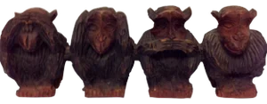 Vintage Hand Carved Wise Monkeys Sculpture - - Set of4