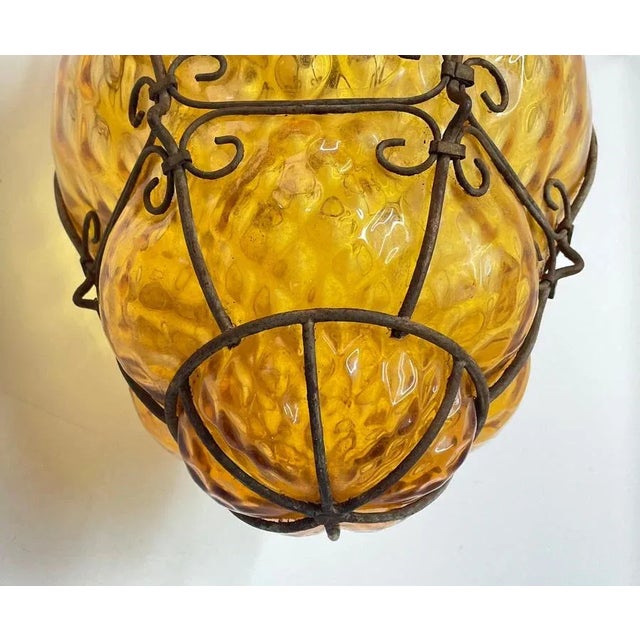 Mid-Century Italian Handblown Murano Amber Glass Cage Pendant Light from Seguso, 1940s For Sale - Image 12 of 16