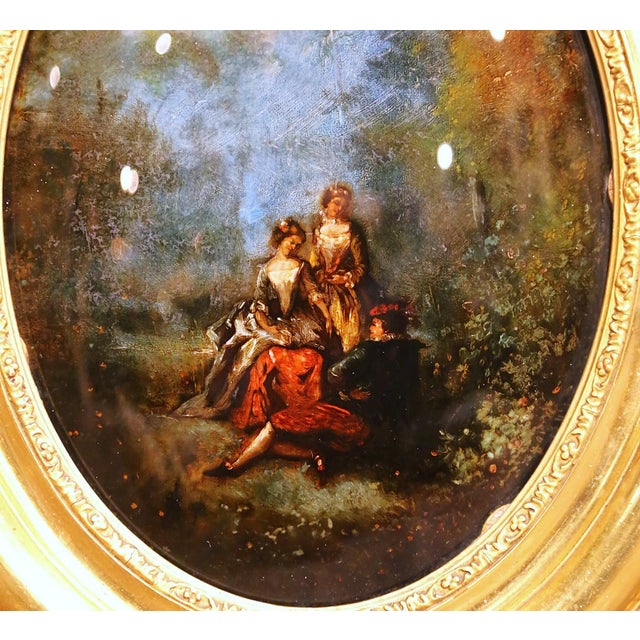 French 19th Century French Napoleon III Oval Fixé Sous Verre Painting in Gilt Frame For Sale - Image 3 of 7