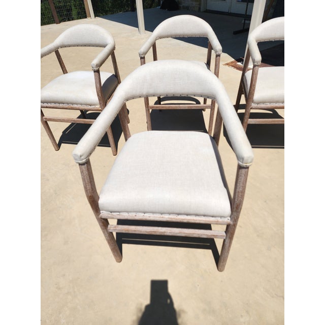 Great looking set of contemporary style bleached wood and white canvas. One has a stain which has been scrubbed out so...