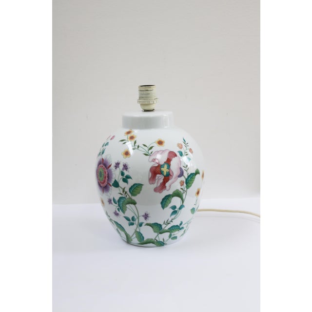 Textile Large Hollywood Regency Floral Porcelain Table Lamp from Porcelaine de Paris, 1970 For Sale - Image 7 of 10
