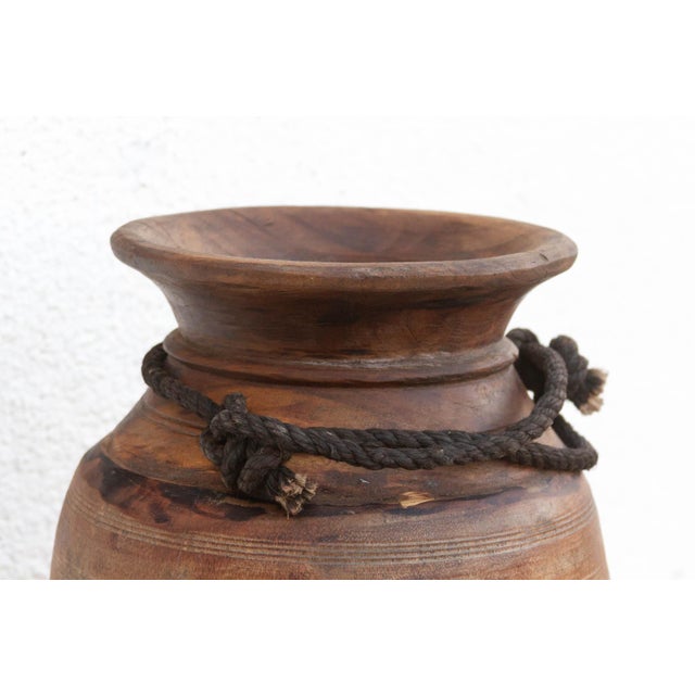 Boho Chic Antique Primitive Dark Wood Vessel For Sale - Image 3 of 6