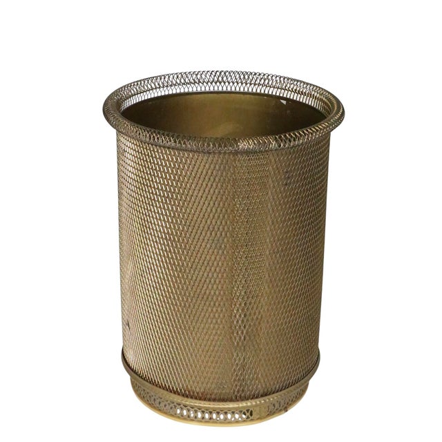 Mid-Century Modern Mid 20th Century Hollywood Regency Gold Tone Metal Mesh Trashcan For Sale - Image 3 of 12