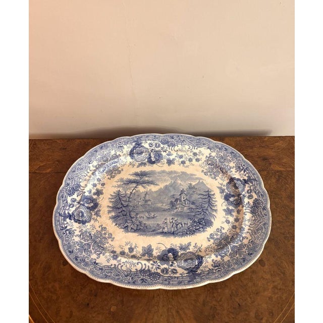 Large Antique Blue & White Meat Platter, having a quality antique Victorian meat platter, decorated with beautiful...