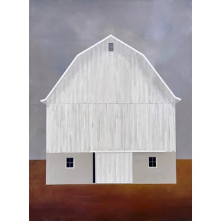 So Many Stories to Tell by Justin Wheatley | Acrylic on Canvas White Barn With Rust Field For Sale