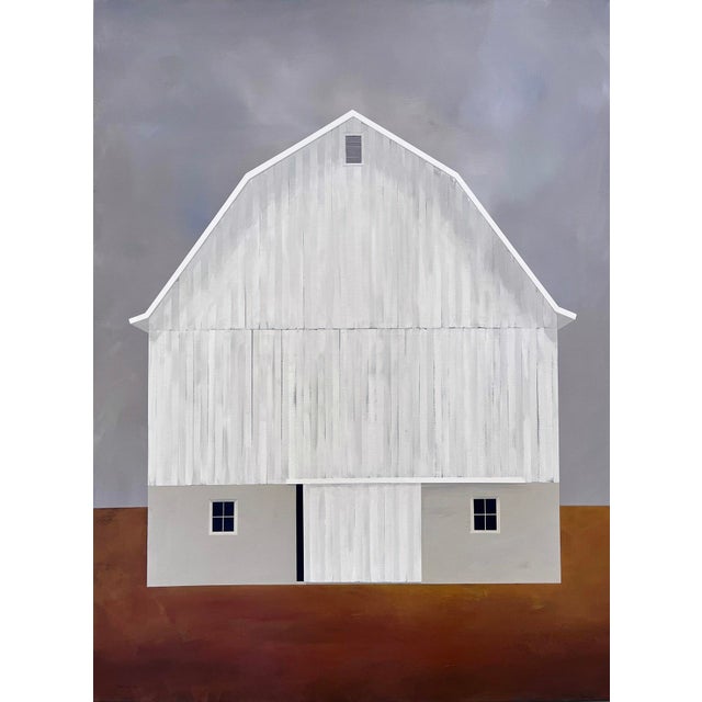 So Many Stories to Tell by Justin Wheatley | Acrylic on Canvas White Barn With Rust Field For Sale