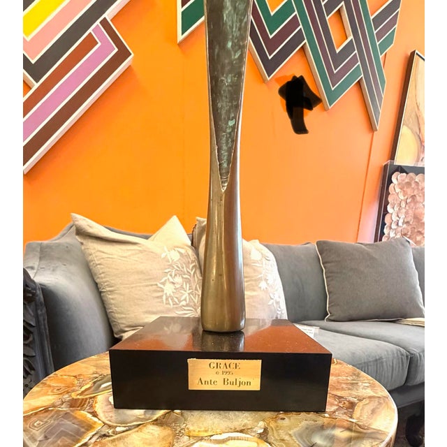 Abstract "Grace" by Ante Bullion Bronze Modernist Abstract Sculpture on Stone Base With Name Plaque Dated 1995 For Sale - Image 3 of 7