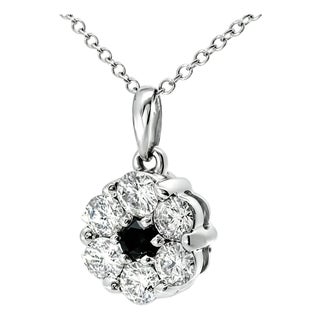 Late 20th Century 14K White Gold Black Diamond Pendant with White Diamond Halo For Sale