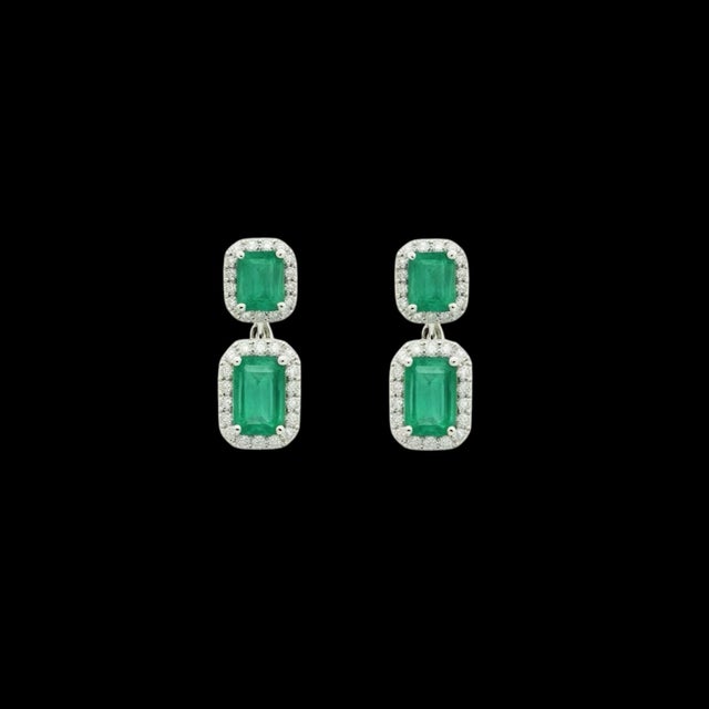 Natural Emerald Diamond Earrings 14k Gold 3.48 TCW Certified For Sale In New York - Image 6 of 13