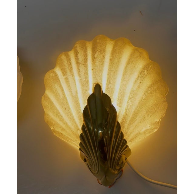 Italian Murano Frosted Glass Shell Sconces, 1960s, Set of 2 For Sale - Image 9 of 10