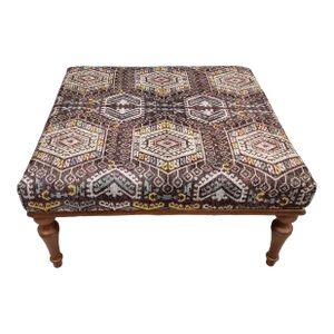 Brown Rug Print Fabric Upholstered Square Coffee Table