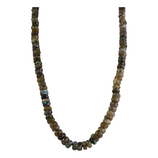 Dramatic Matinee Length 295 Ct Natural Labradorite Rondelle Beaded Necklace, 22.5" For Sale