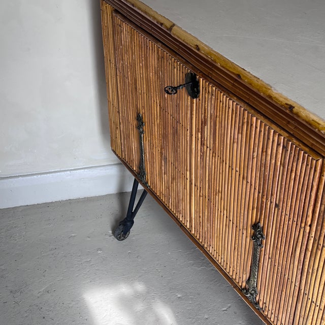 Mid‑Century French Bamboo Drinks Cabinet on Cast Iron Legs, 1950s For Sale - Image 8 of 12