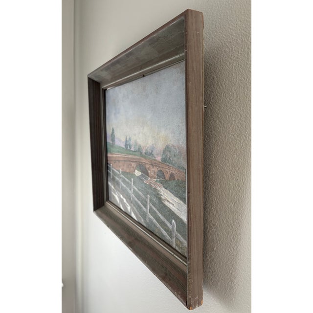 1990s 1990s Oil Painting - Landscape With Arched Stone Bridge and River by Lester J. Clarke For Sale - Image 5 of 11