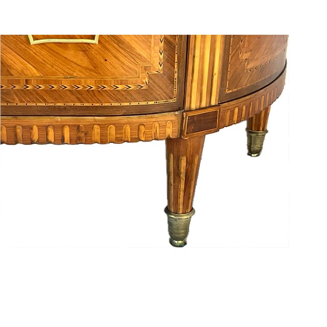 Wood French Louis XVI Marble Top Inlaid Commode For Sale - Image 7 of 16
