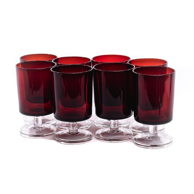 Medium French Luminarc Red Glasses Set Of 8 Chairish ~ diamond and fern design, very elegant. medium french luminarc red glasses set of 8